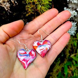 Sunset hearts- hand painted polymer clay earrings